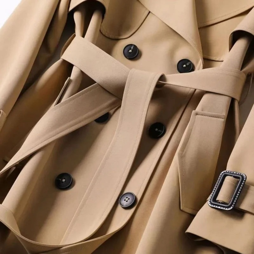 Viviane | Damen Trenchcoat mit Gürtel, Knöpfen und Karomuster