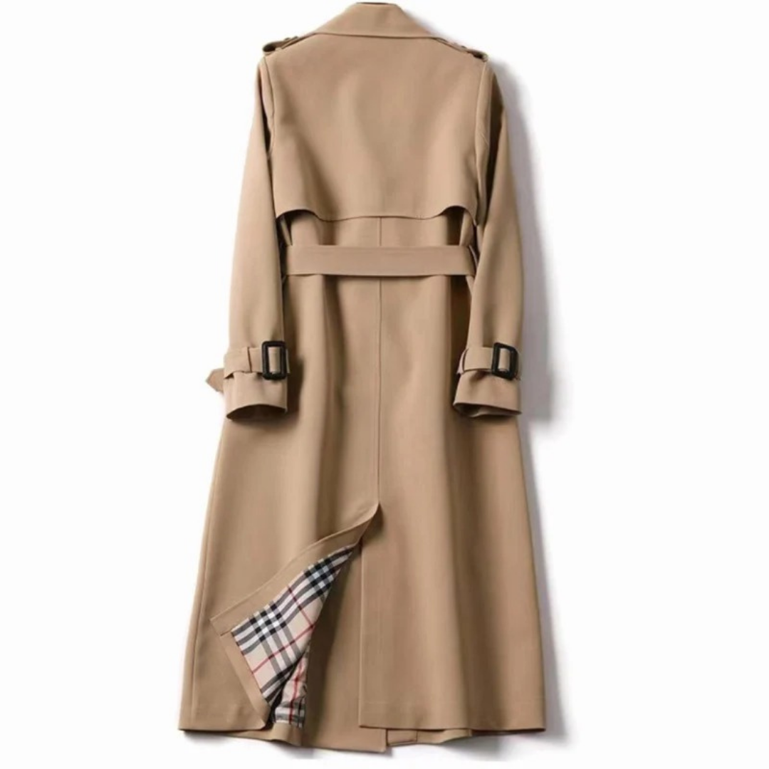 Viviane | Damen Trenchcoat mit Gürtel, Knöpfen und Karomuster