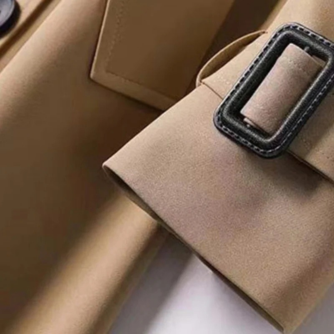 Viviane | Damen Trenchcoat mit Gürtel, Knöpfen und Karomuster