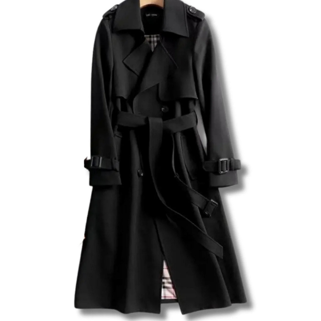 Viviane | Damen Trenchcoat mit Gürtel, Knöpfen und Karomuster