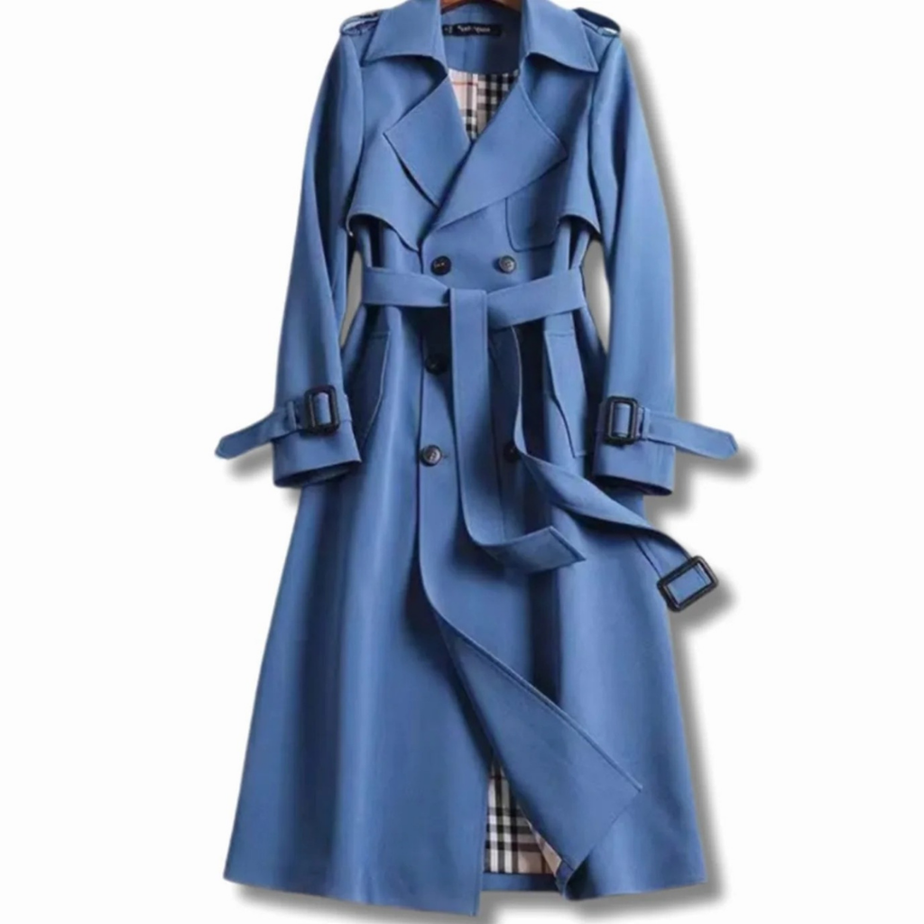 Viviane | Damen Trenchcoat mit Gürtel, Knöpfen und Karomuster