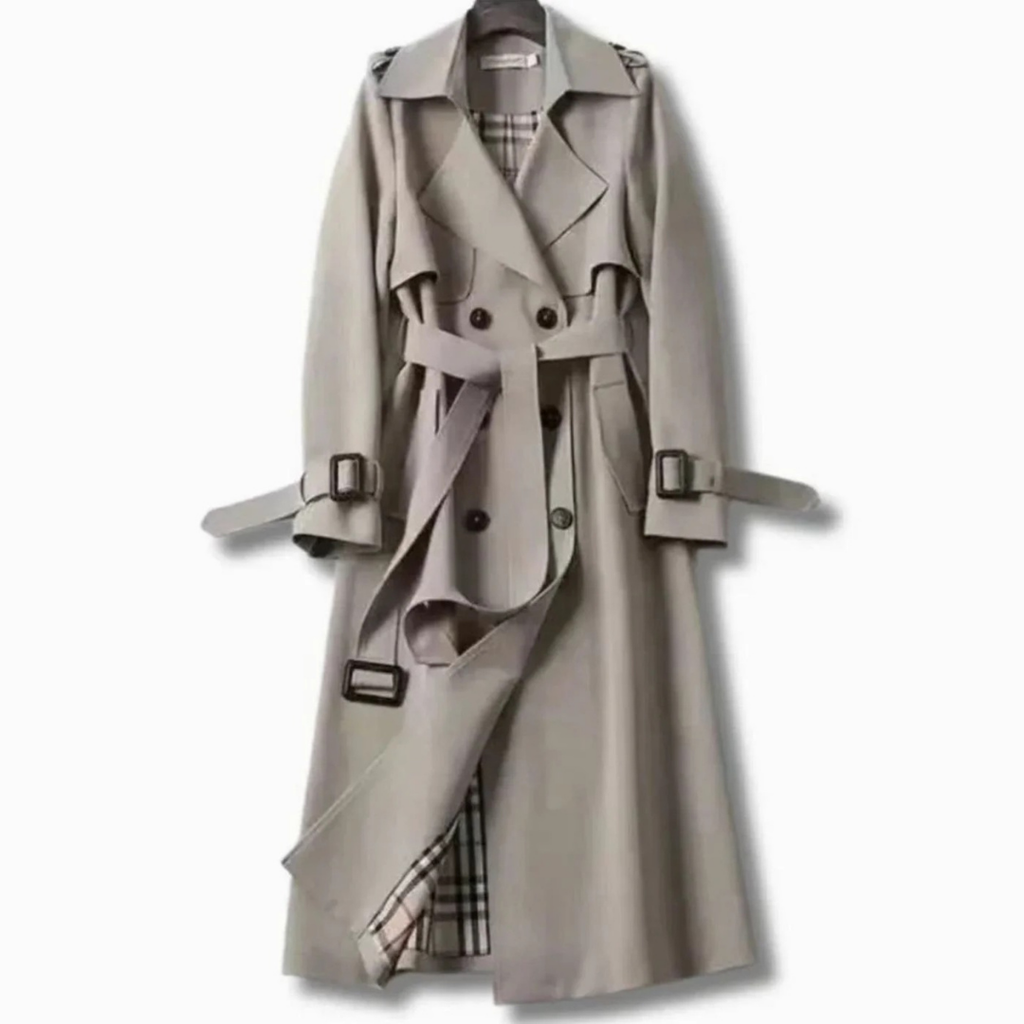 Viviane | Damen Trenchcoat mit Gürtel, Knöpfen und Karomuster