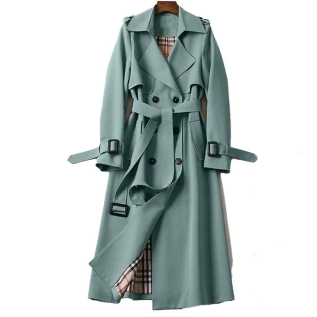 Viviane | Damen Trenchcoat mit Gürtel, Knöpfen und Karomuster