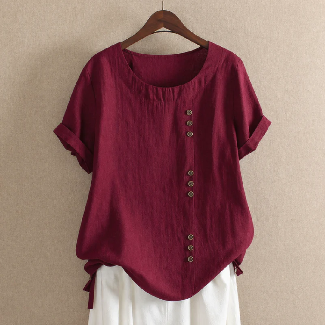 Walburga | Damen Bluse Kurzarm Mit Knöpfen Für Sommer