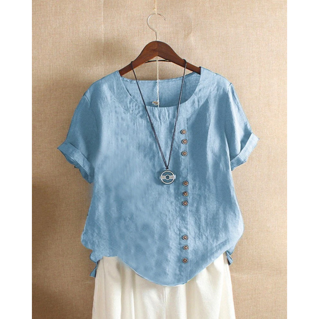 Walburga | Damen Bluse Kurzarm Mit Knöpfen Für Sommer