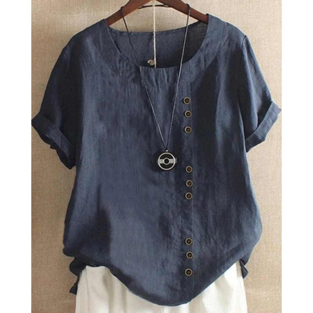 Walburga | Damen Bluse Kurzarm Mit Knöpfen Für Sommer