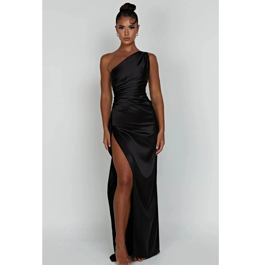 Waltraud | Damen Elegante One-Shoulder Maxi Abendkleid