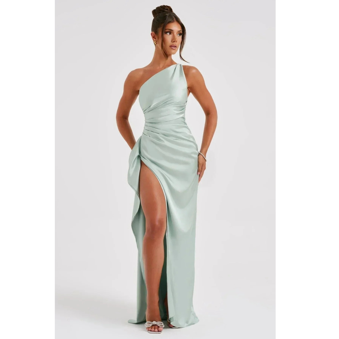 Waltraud | Damen Elegante One-Shoulder Maxi Abendkleid