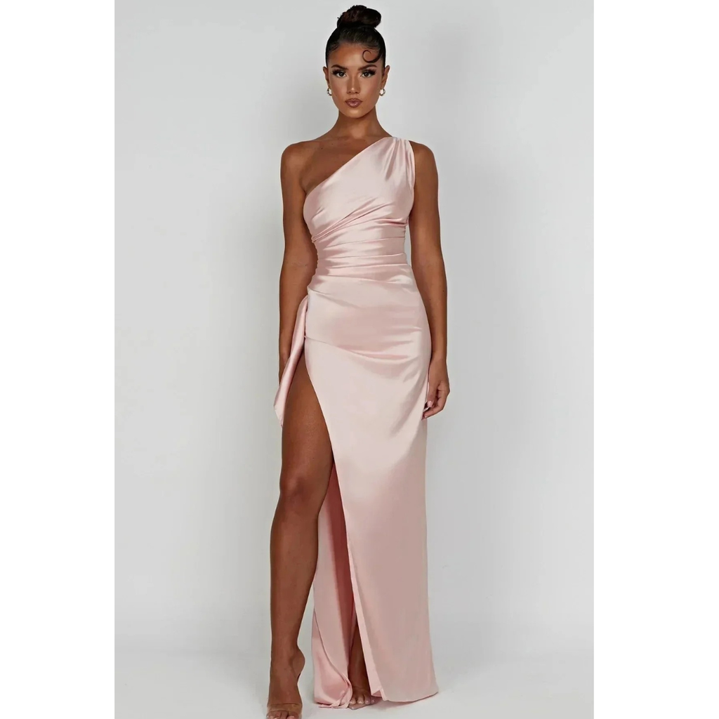Waltraud | Damen Elegante One-Shoulder Maxi Abendkleid