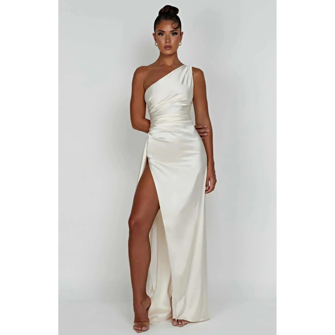 Waltraud | Damen Elegante One-Shoulder Maxi Abendkleid