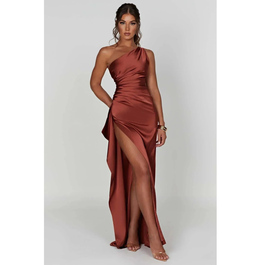 Waltraud | Damen Elegante One-Shoulder Maxi Abendkleid