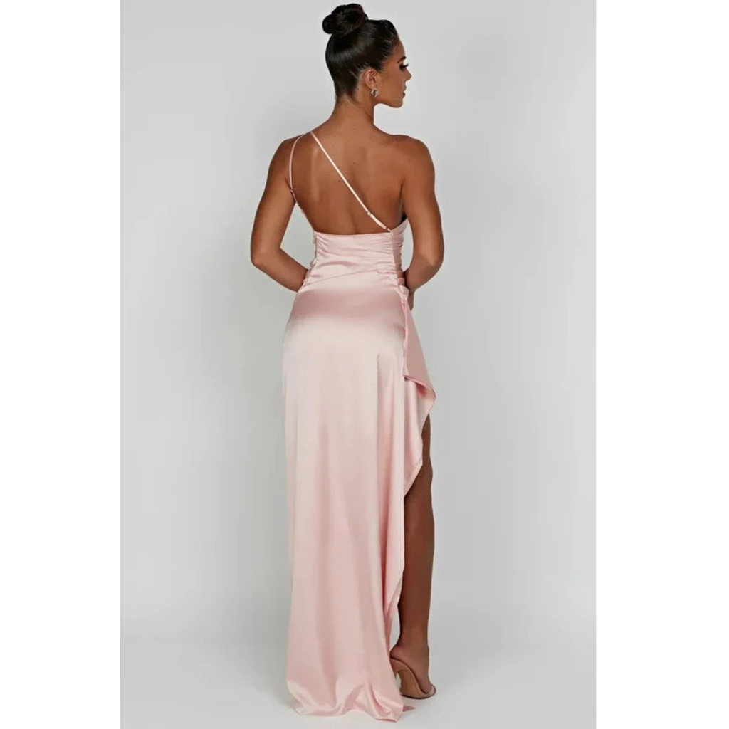 Waltraud | Damen Elegante One-Shoulder Maxi Abendkleid