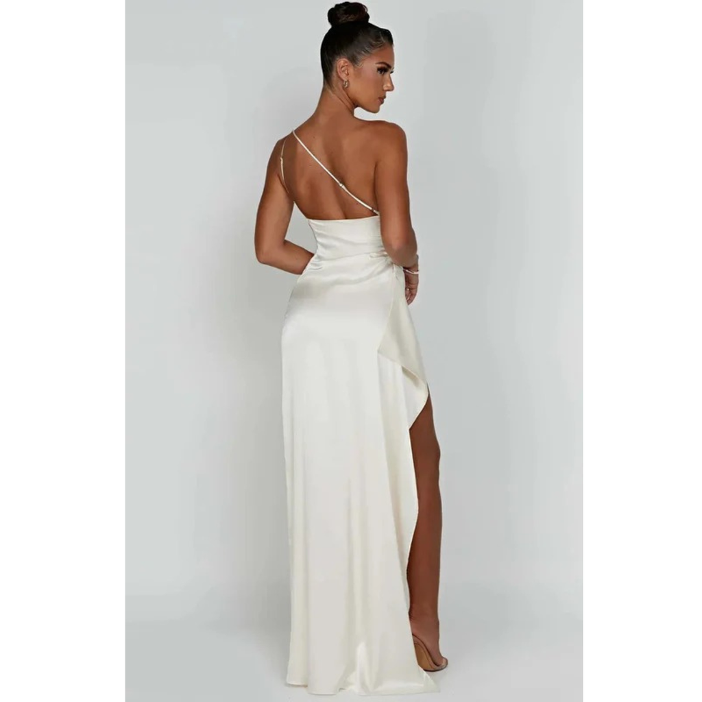 Waltraud | Damen Elegante One-Shoulder Maxi Abendkleid