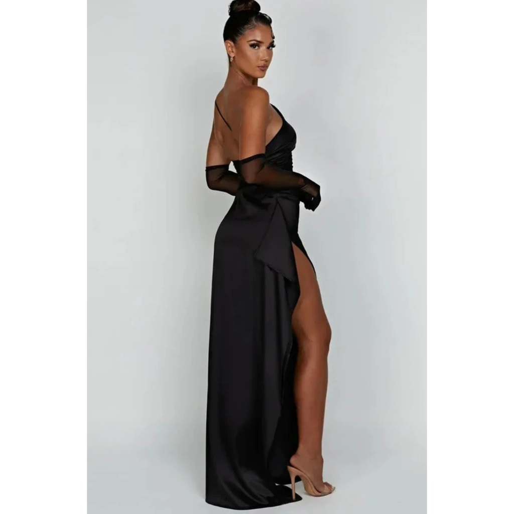 Waltraud | Damen Elegante One-Shoulder Maxi Abendkleid