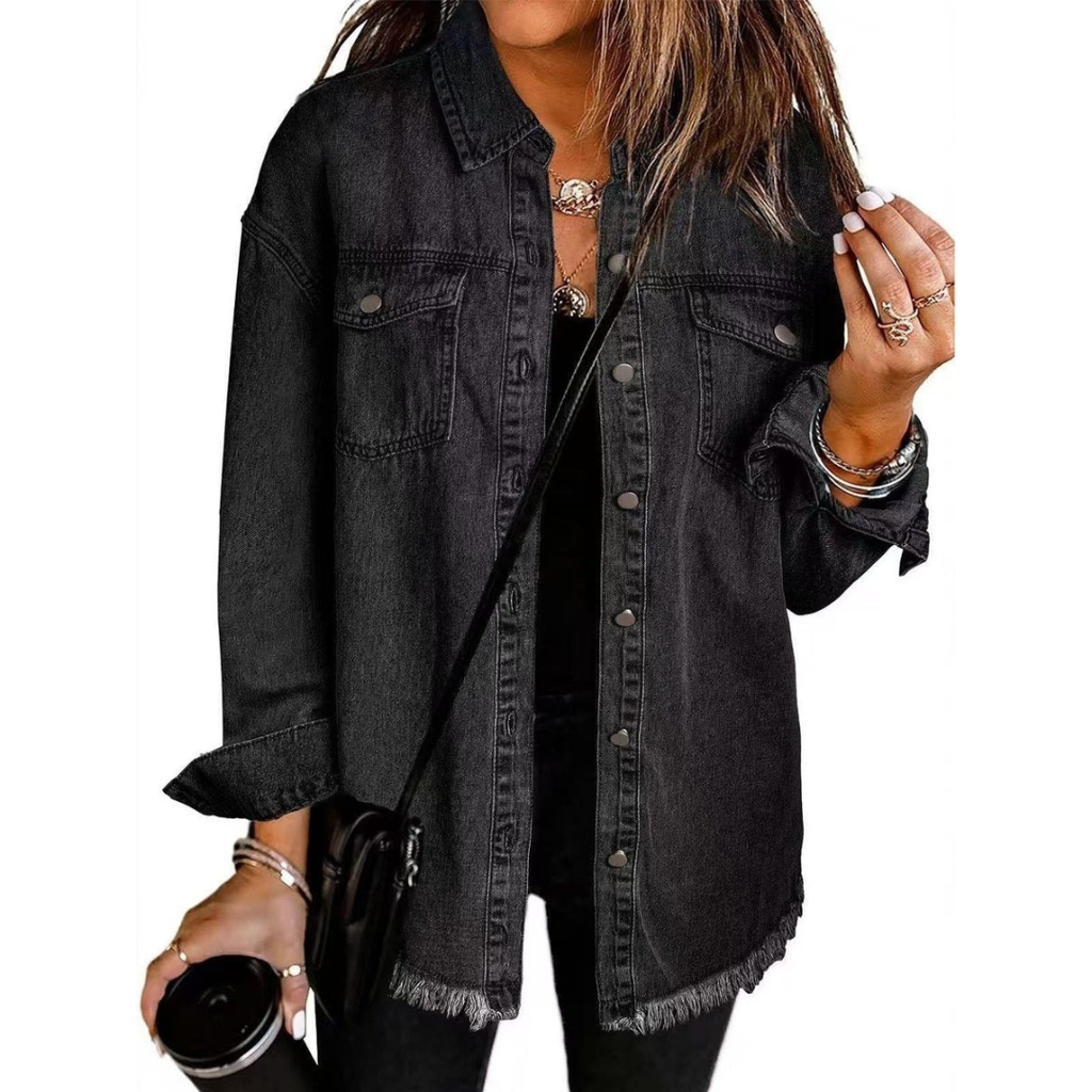 Waltraud | Damen Jeansjacke mit Knöpfen und Fransen