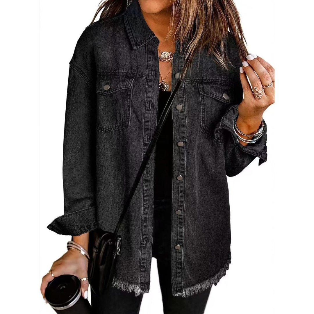 Waltraud | Damen Jeansjacke mit Knöpfen und Fransen