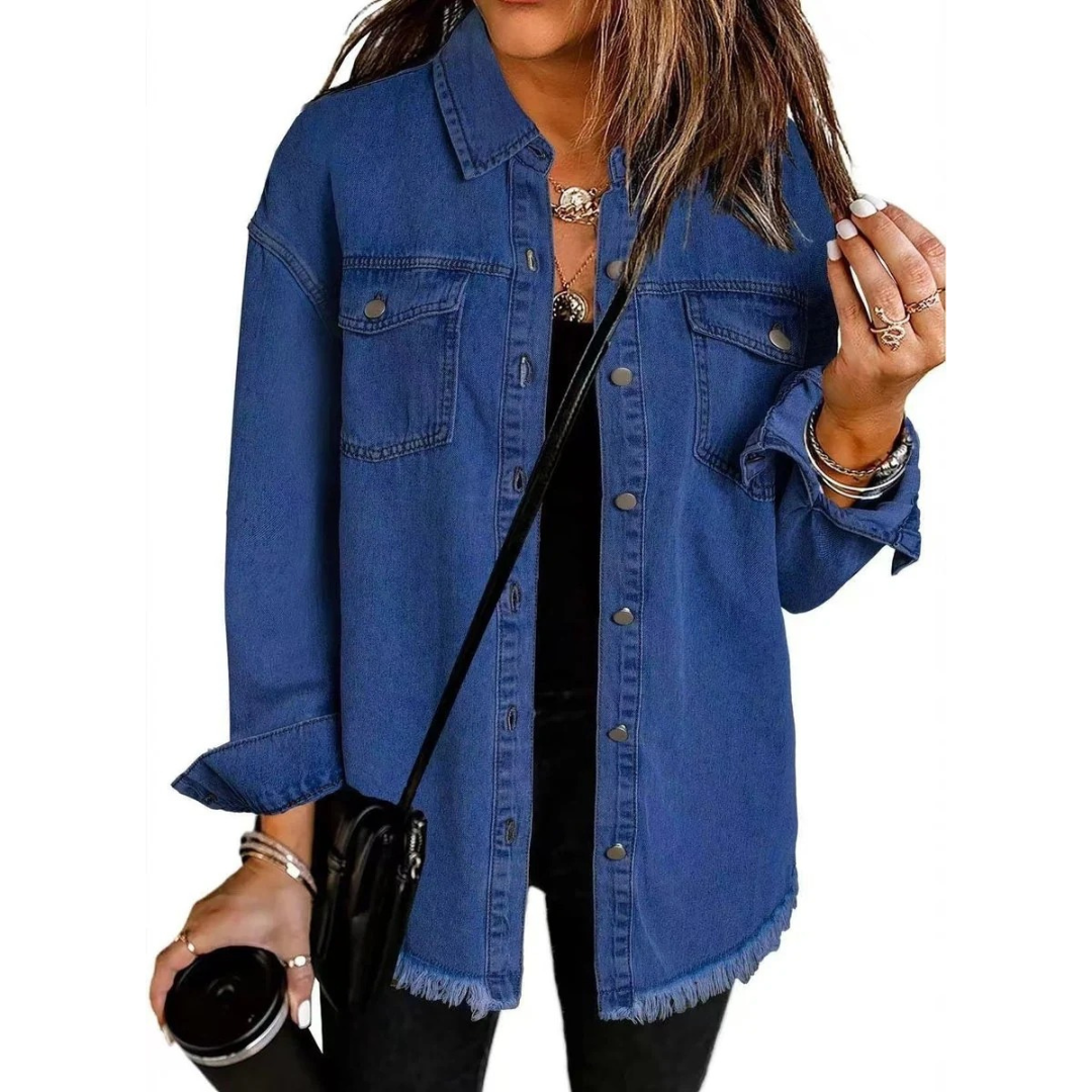 Waltraud | Damen Jeansjacke mit Knöpfen und Fransen