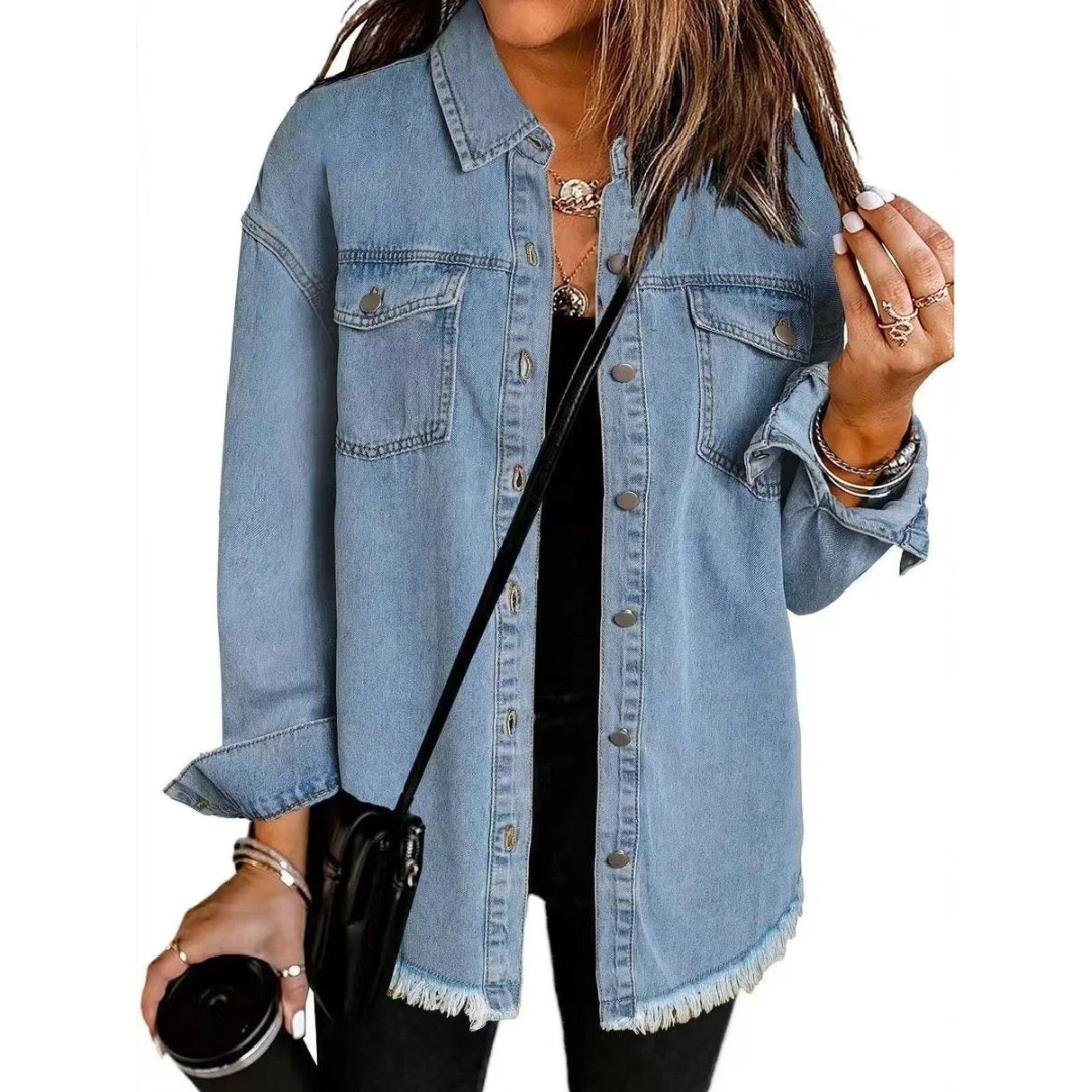 Waltraud | Damen Jeansjacke mit Knöpfen und Fransen