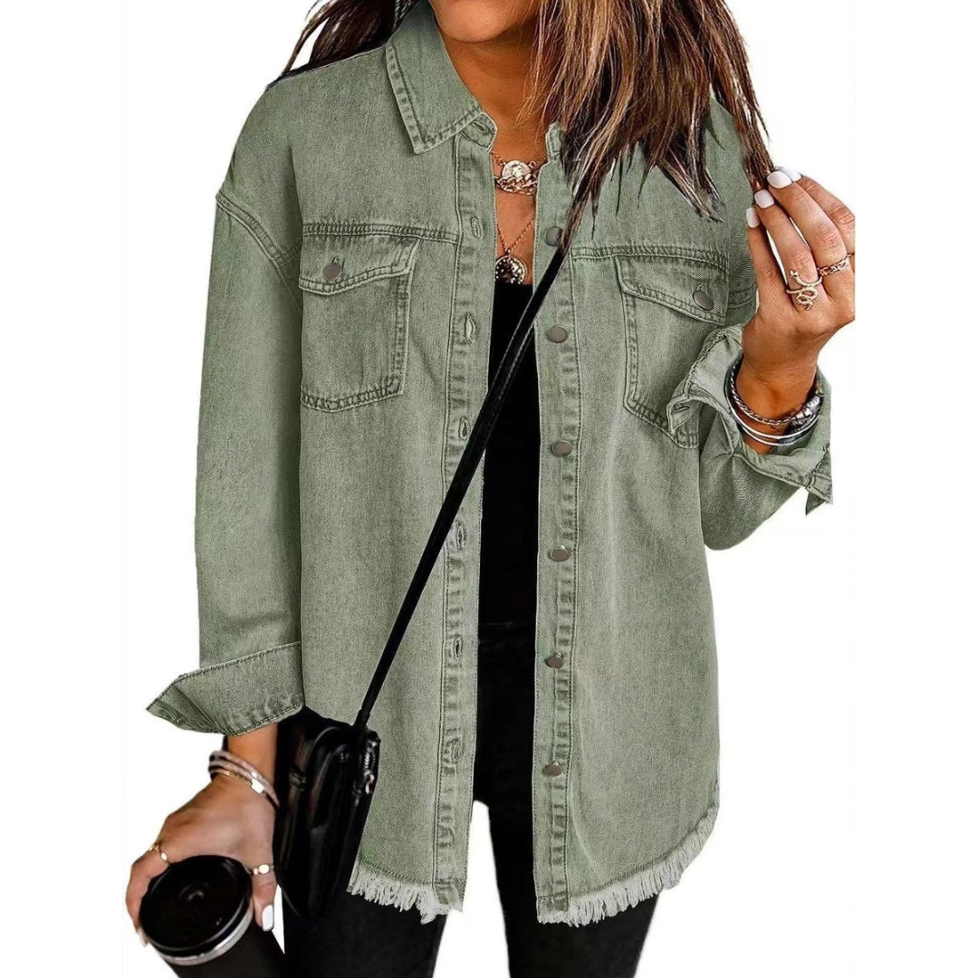 Waltraud | Damen Jeansjacke mit Knöpfen und Fransen