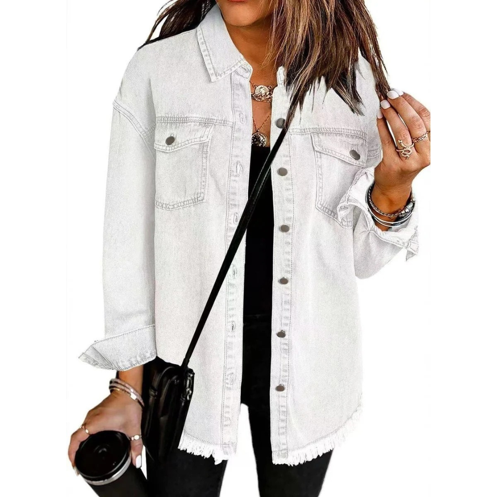 Waltraud | Damen Jeansjacke mit Knöpfen und Fransen