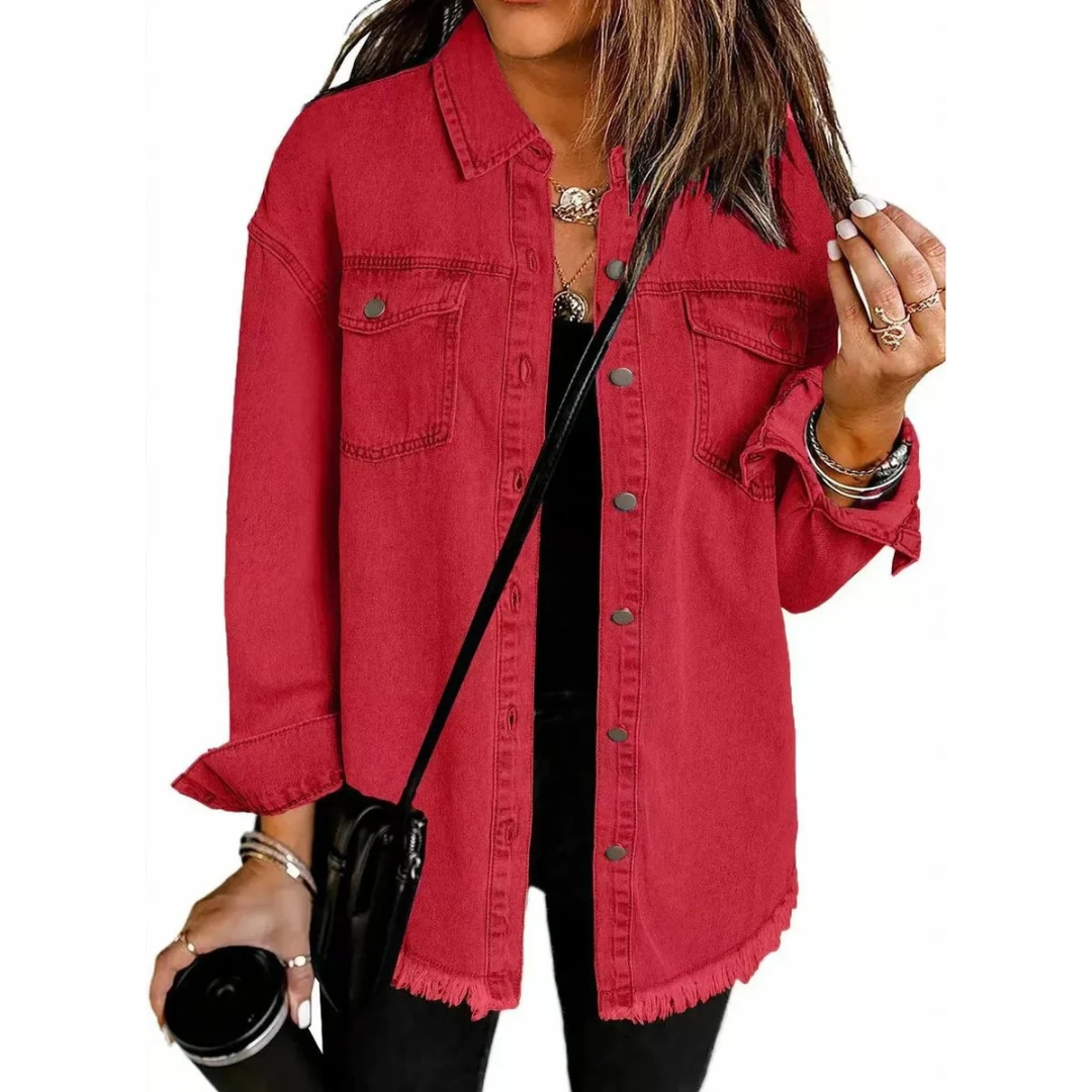 Waltraud | Damen Jeansjacke mit Knöpfen und Fransen