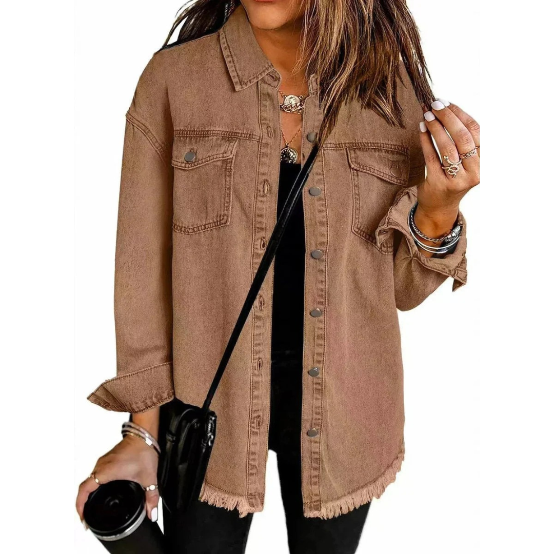 Waltraud | Damen Jeansjacke mit Knöpfen und Fransen