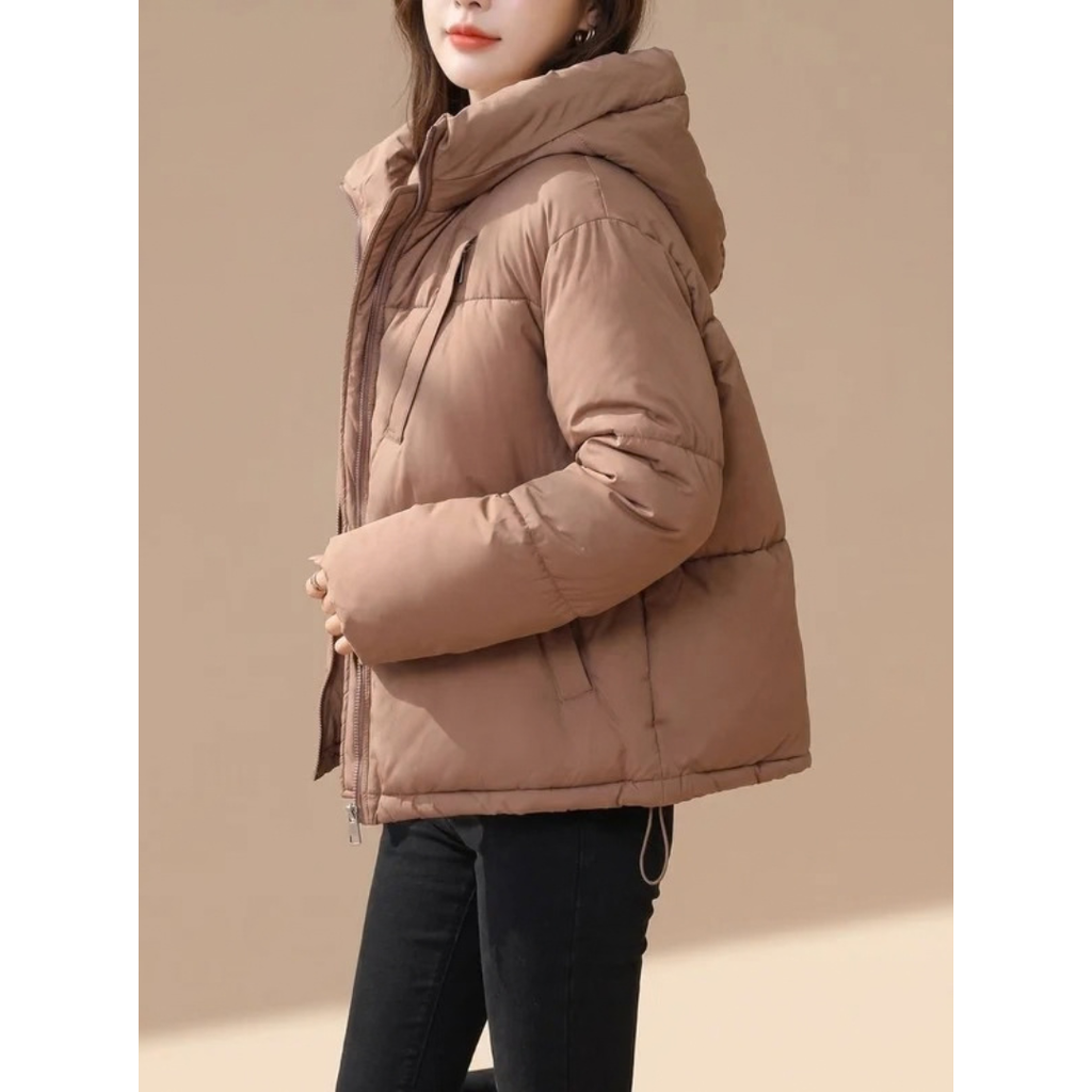 Wiebke | Damen Puffer Winterjacke in Braun mit Kapuze