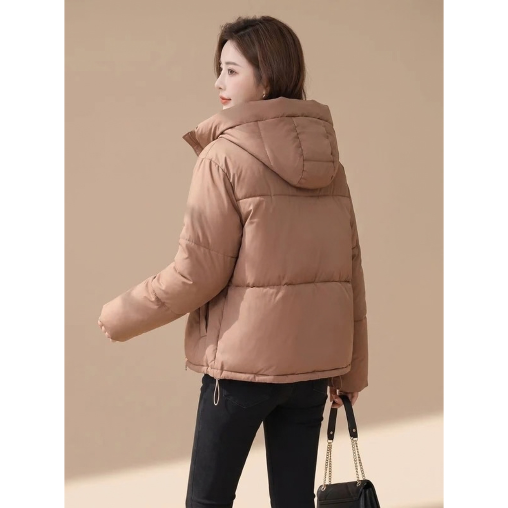 Wiebke | Damen Puffer Winterjacke in Braun mit Kapuze