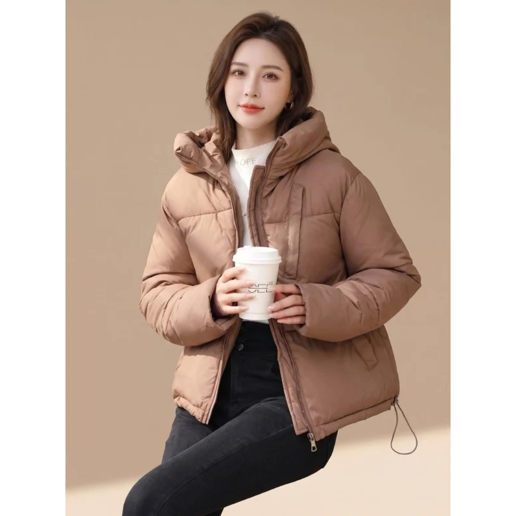 Wiebke | Damen Puffer Winterjacke in Braun mit Kapuze