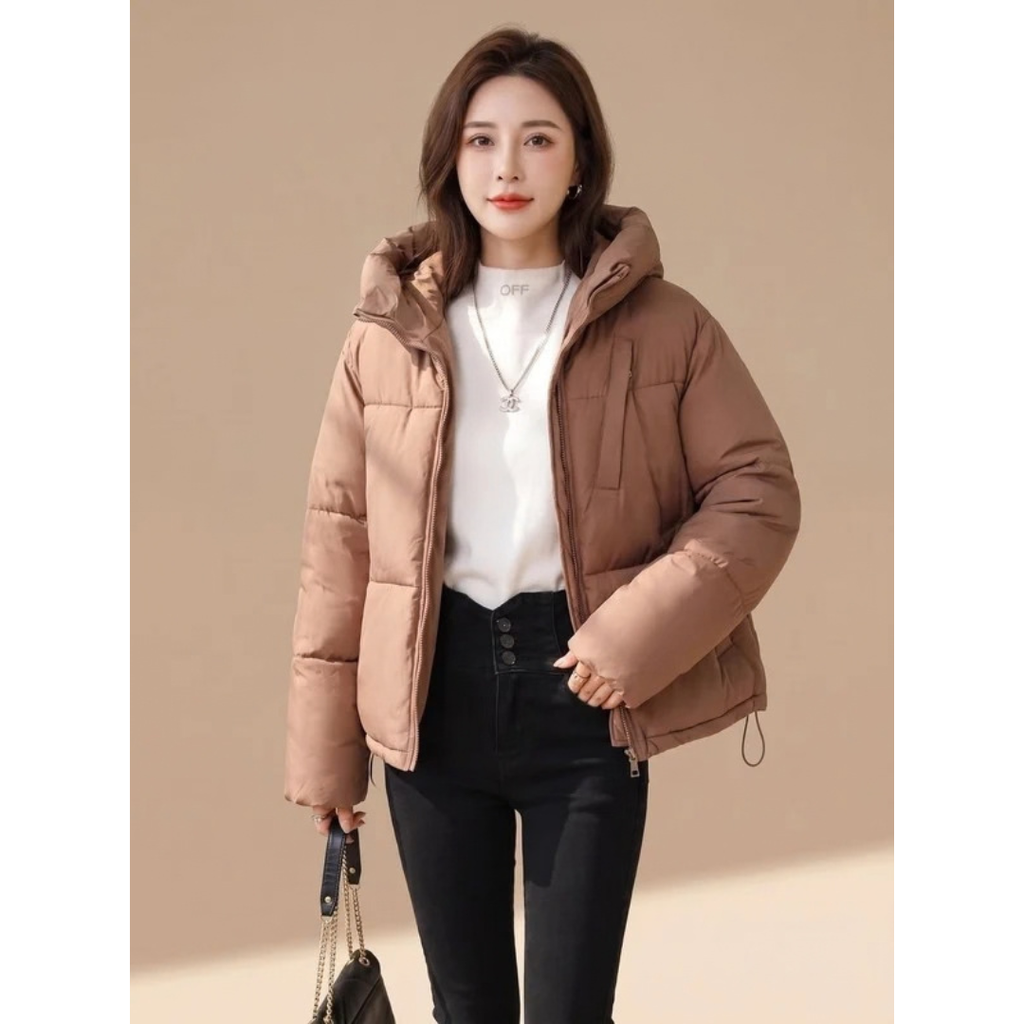 Wiebke | Damen Puffer Winterjacke in Braun mit Kapuze