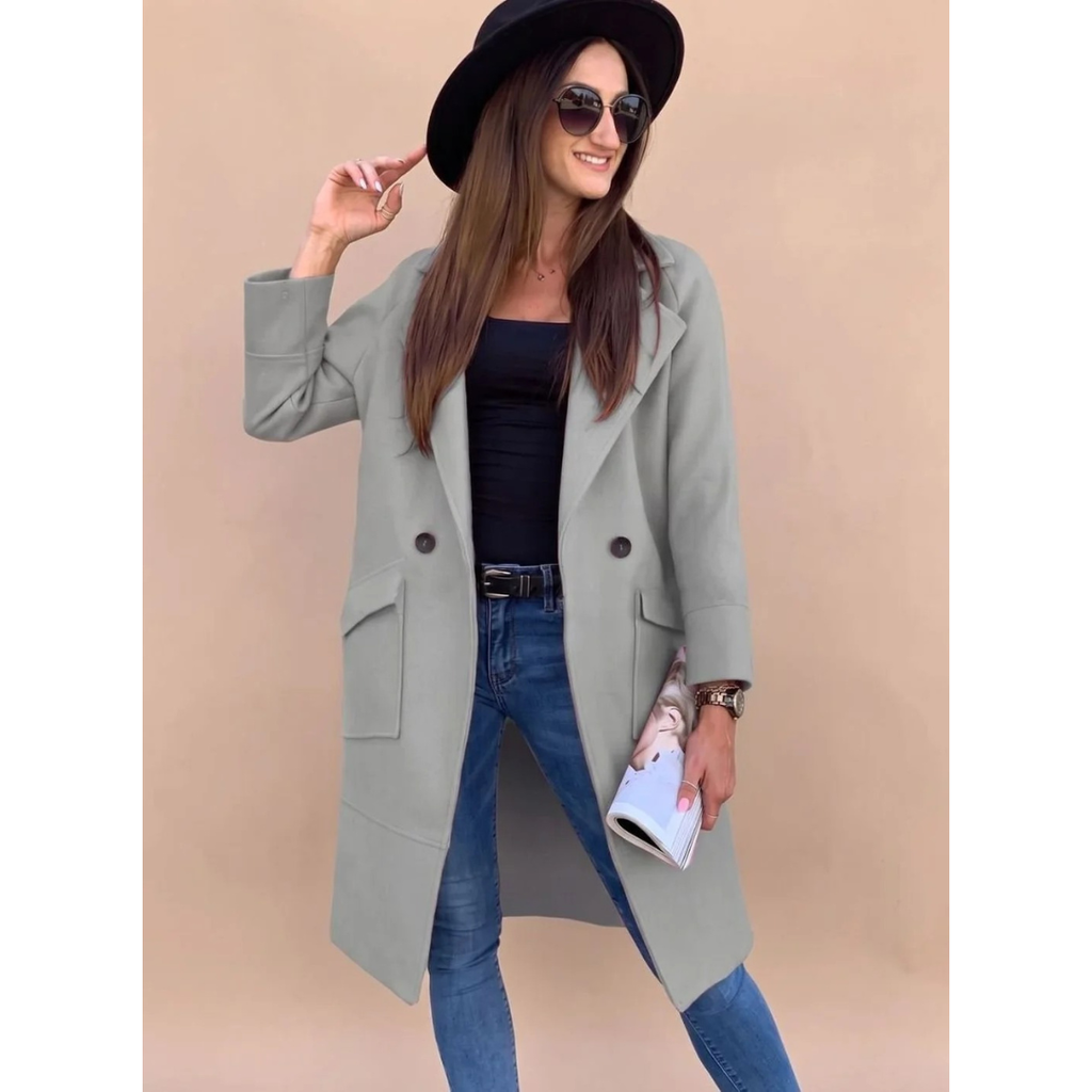 Wiebke | Damen Trenchcoat in Langer Form mit Kragen, Knöpfen und Taschen
