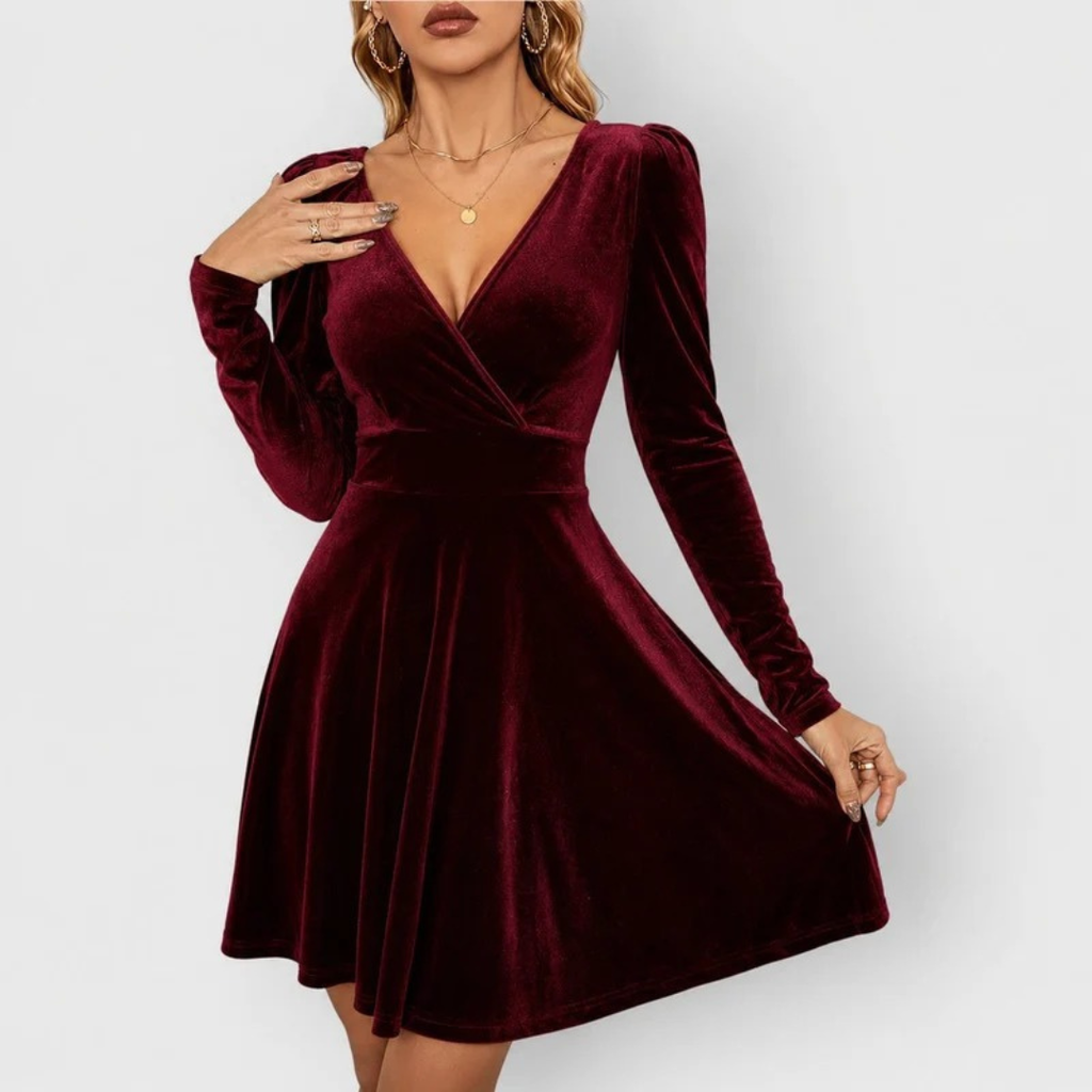 Wilhelmina | Damen Skater Mini Abendkleid mit V-Ausschnitt