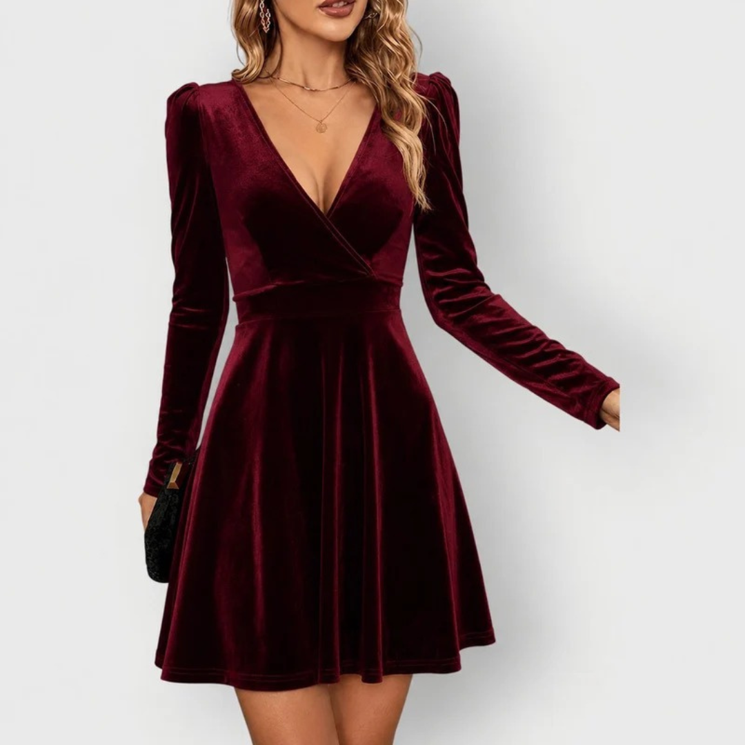 Wilhelmina | Damen Skater Mini Abendkleid mit V-Ausschnitt