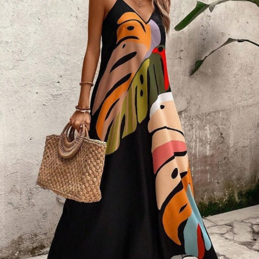 Wilhelmine | Damen Modernes Sommerkleid V-Ausschnitt Maxi