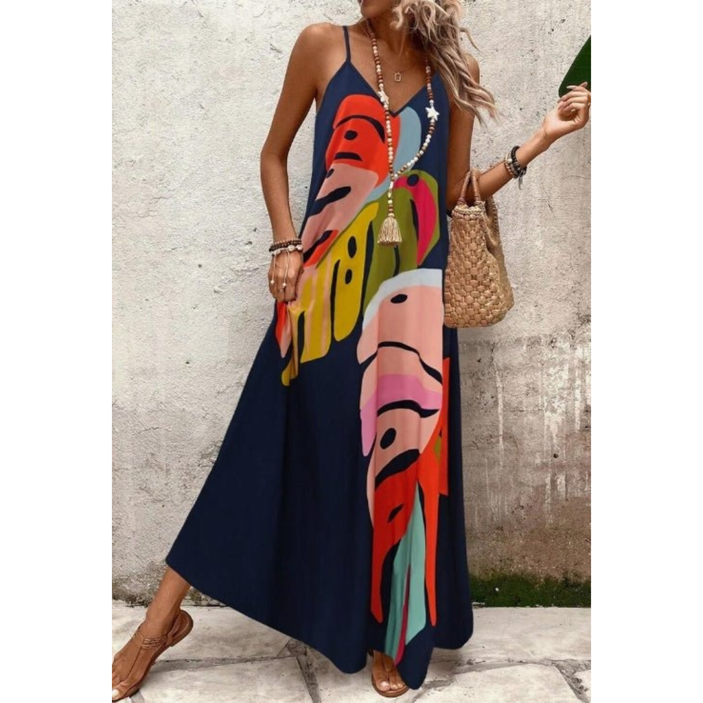 Wilhelmine | Damen Modernes Sommerkleid V-Ausschnitt Maxi