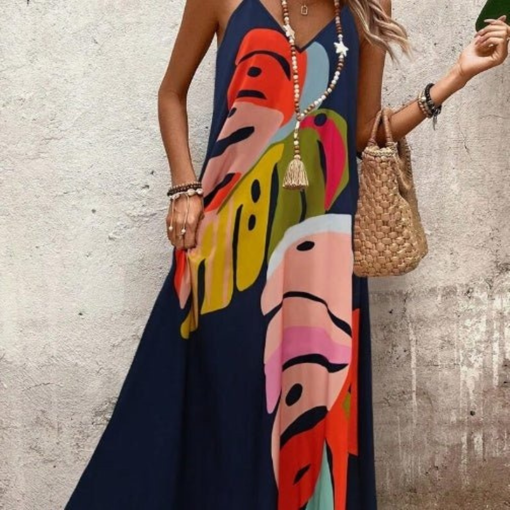 Wilhelmine | Damen Modernes Sommerkleid V-Ausschnitt Maxi