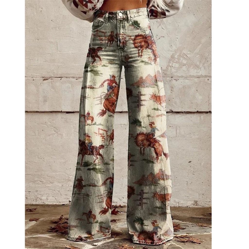 Willa | Damen Western Print Denim Hose