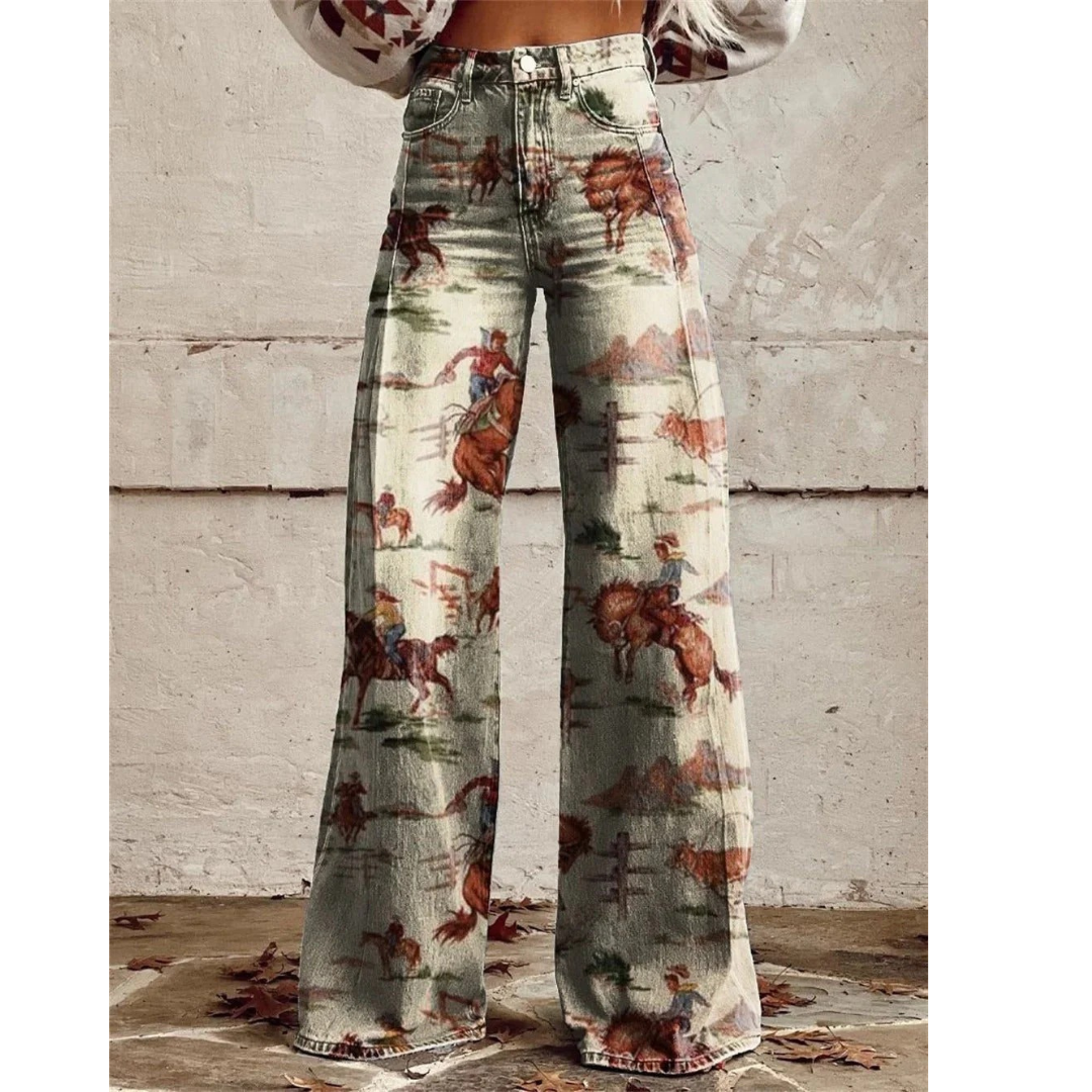Willa | Damen Western Print Denim Hose