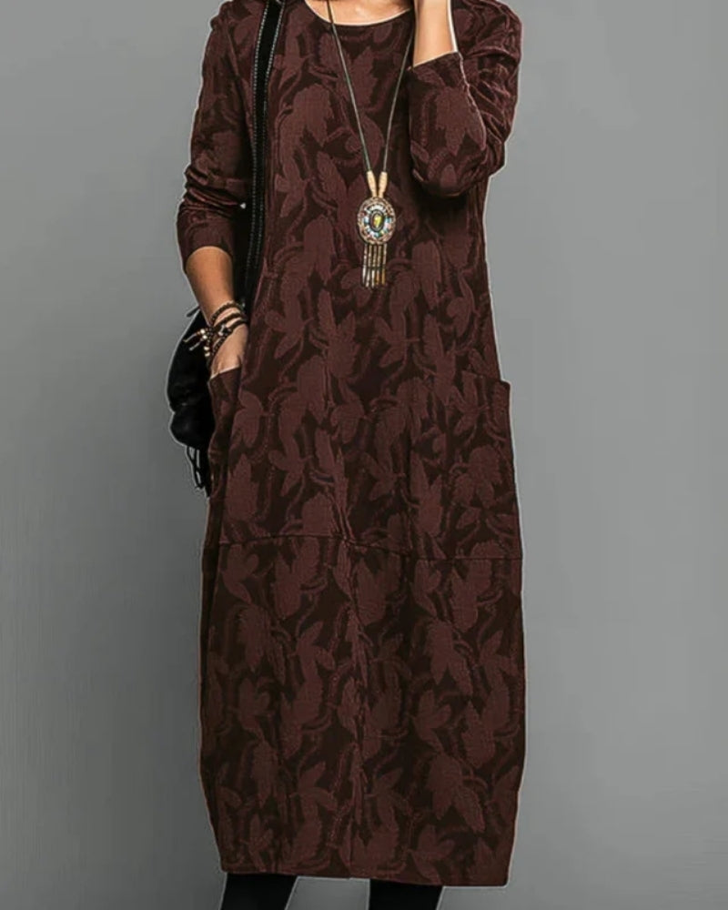 Winter Kleid für Damen – Midikleid mit Taschen und Druckdesign