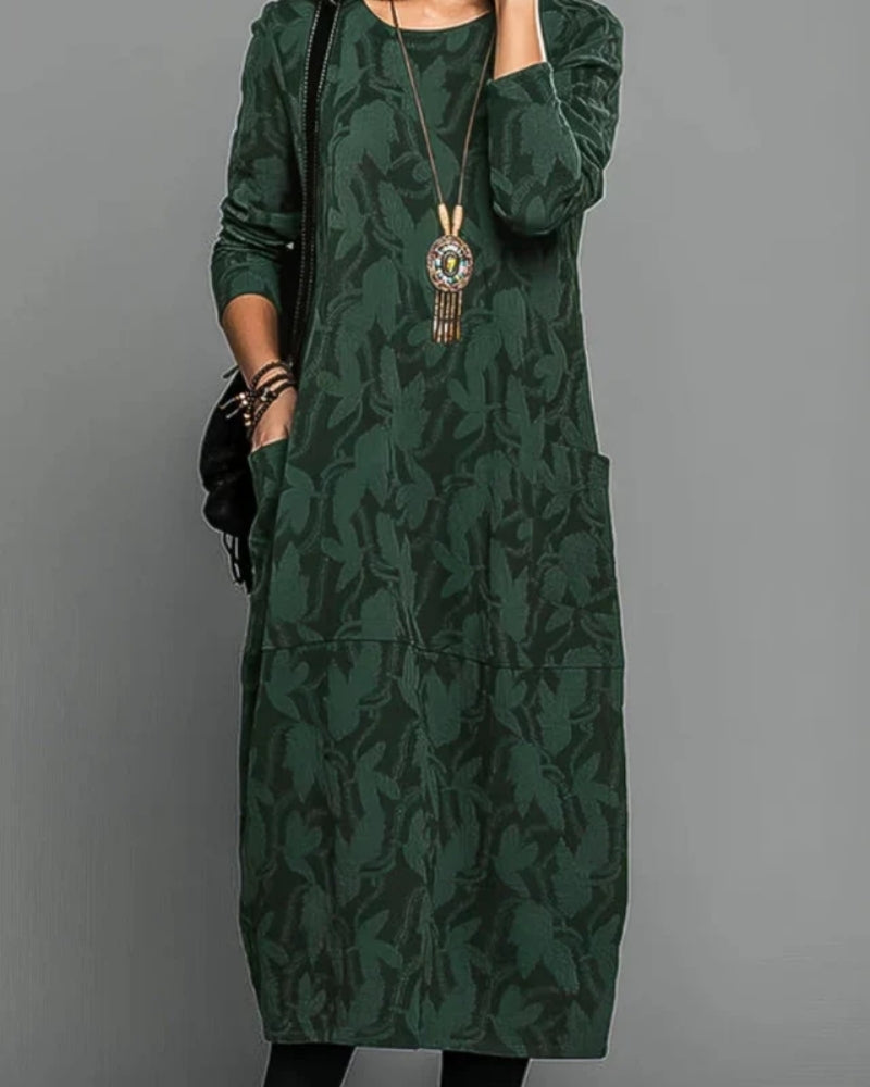 Winter Kleid für Damen – Midikleid mit Taschen und Druckdesign