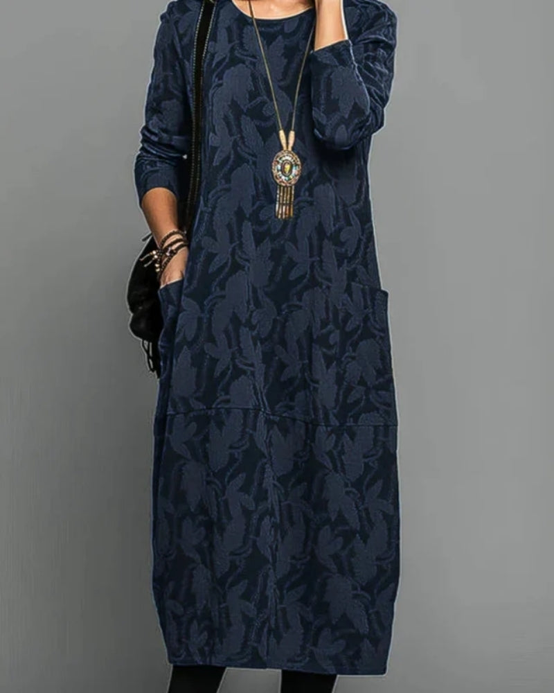 Winter Kleid für Damen – Midikleid mit Taschen und Druckdesign