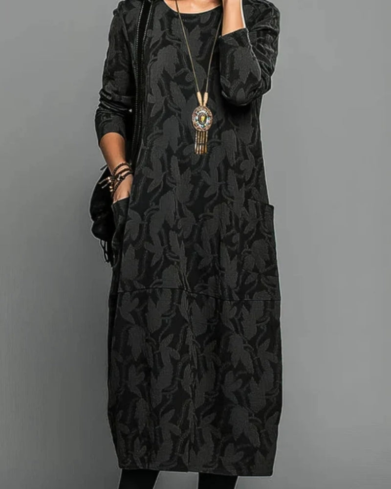 Winter Kleid für Damen – Midikleid mit Taschen und Druckdesign