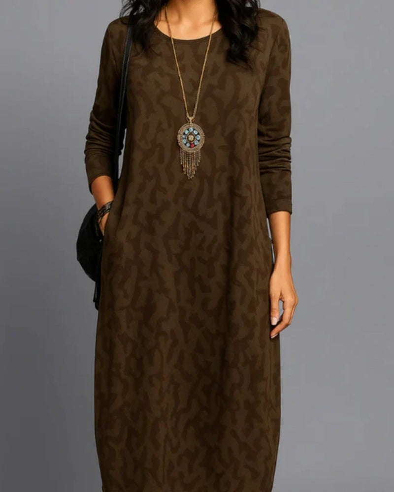 Winter Kleid für Damen – Midikleid mit Taschen und Druckdesign