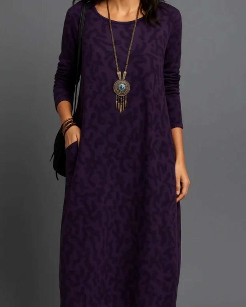 Winter Kleid für Damen – Midikleid mit Taschen und Druckdesign