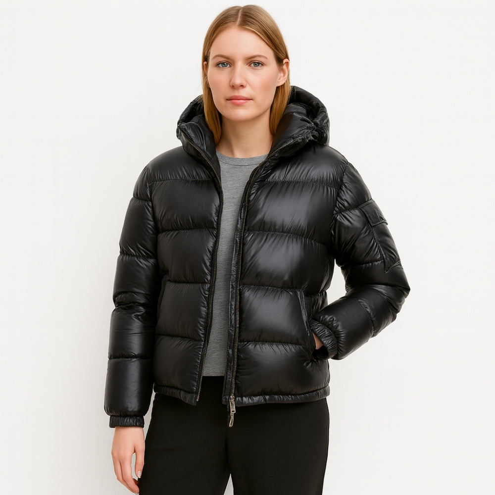 Winterjacke Glänzende Puffer – Damen-Mantel mit Kapuze