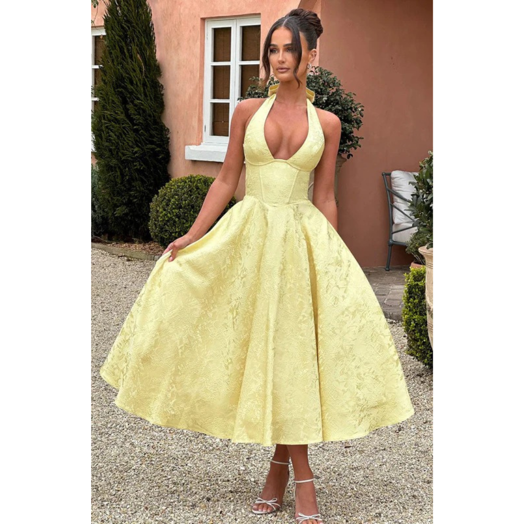 Yara | Damen Midi Kleid Für Hochzeitsgast Neckholder Stil