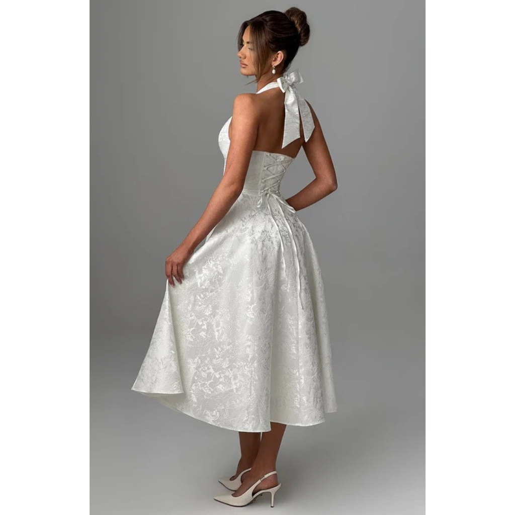 Yara | Damen Midi Kleid Für Hochzeitsgast Neckholder Stil
