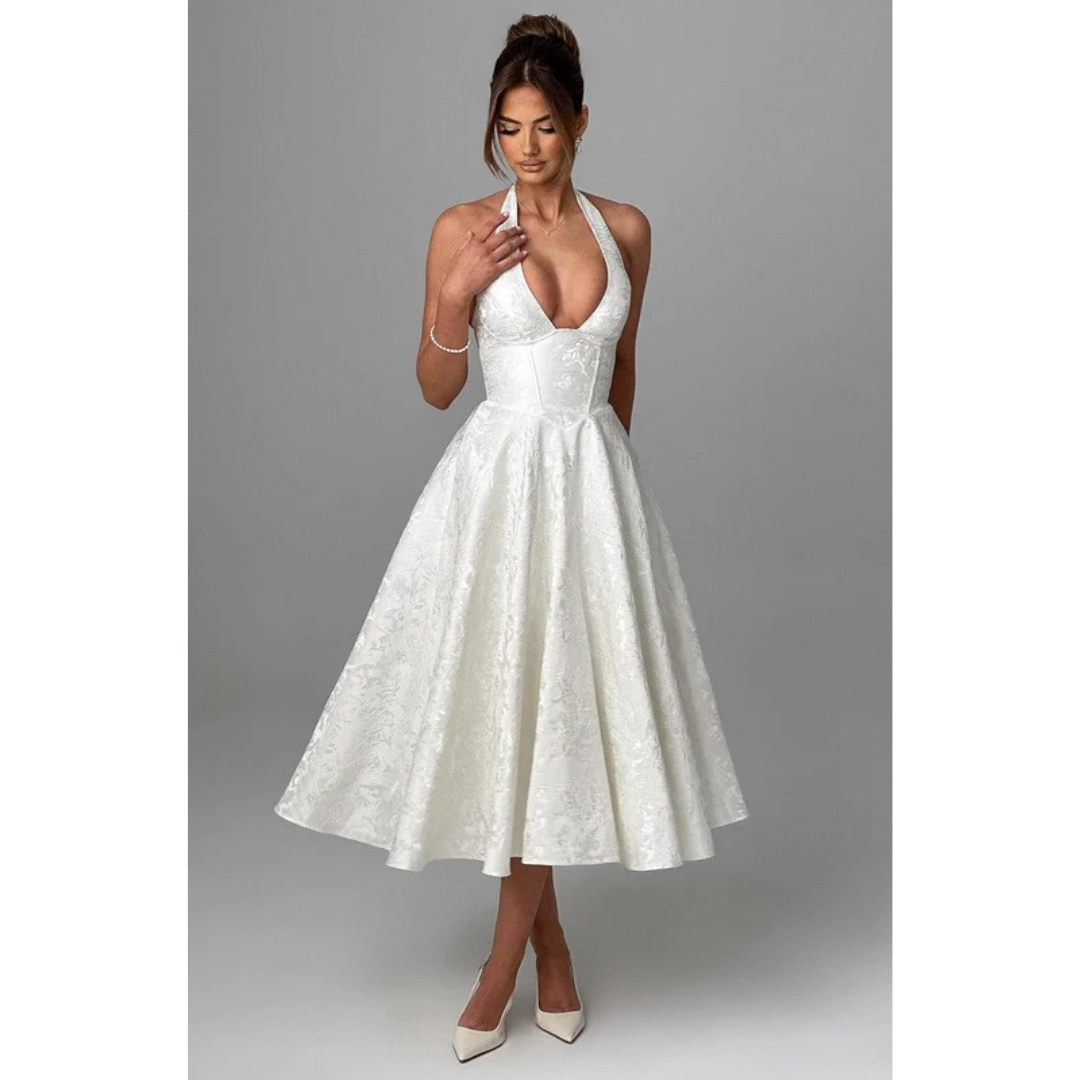 Yara | Damen Midi Kleid Für Hochzeitsgast Neckholder Stil