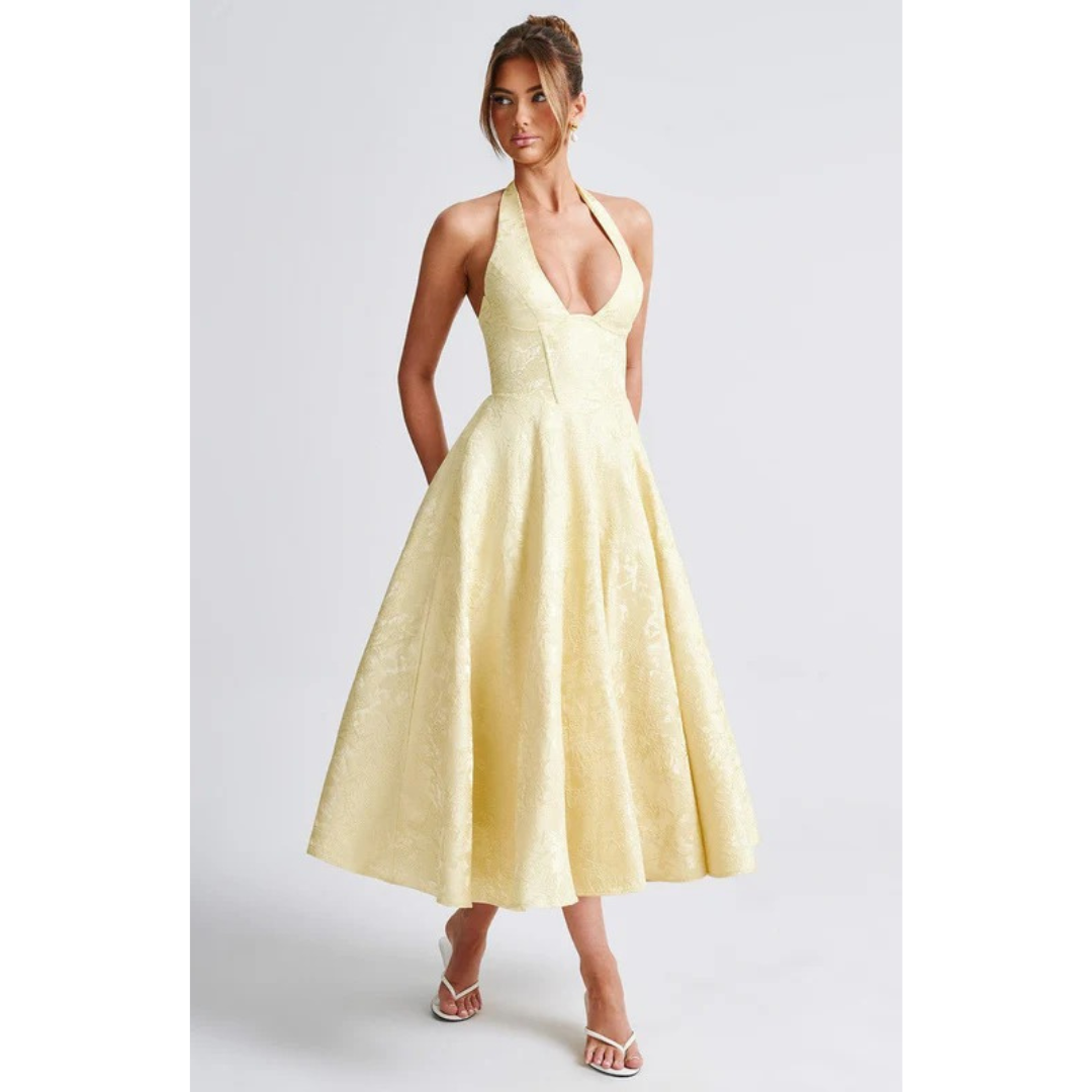 Yara | Damen Midi Kleid Für Hochzeitsgast Neckholder Stil