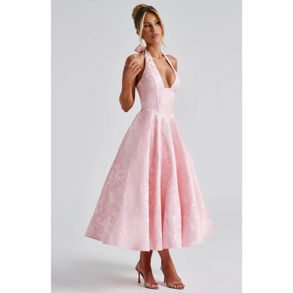 Yara | Damen Midi Kleid Für Hochzeitsgast Neckholder Stil